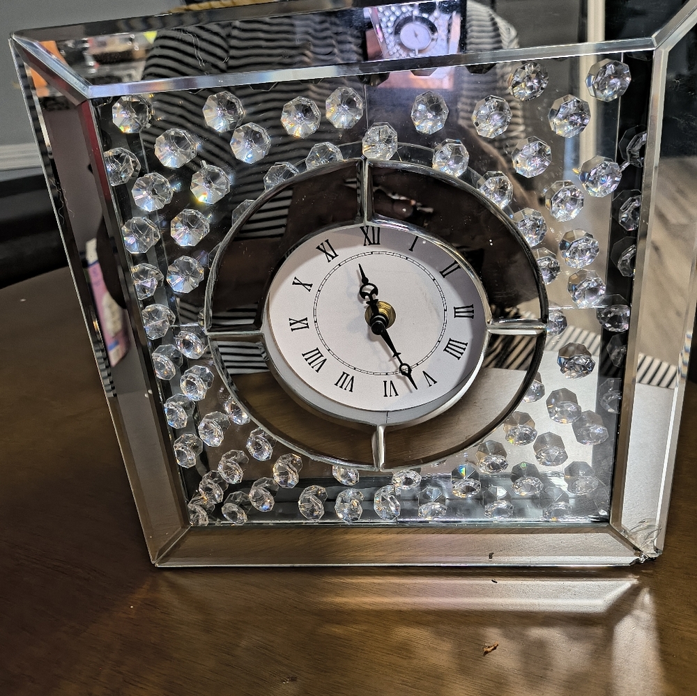 Elegant Silver Wall Clock with Crystal Accents